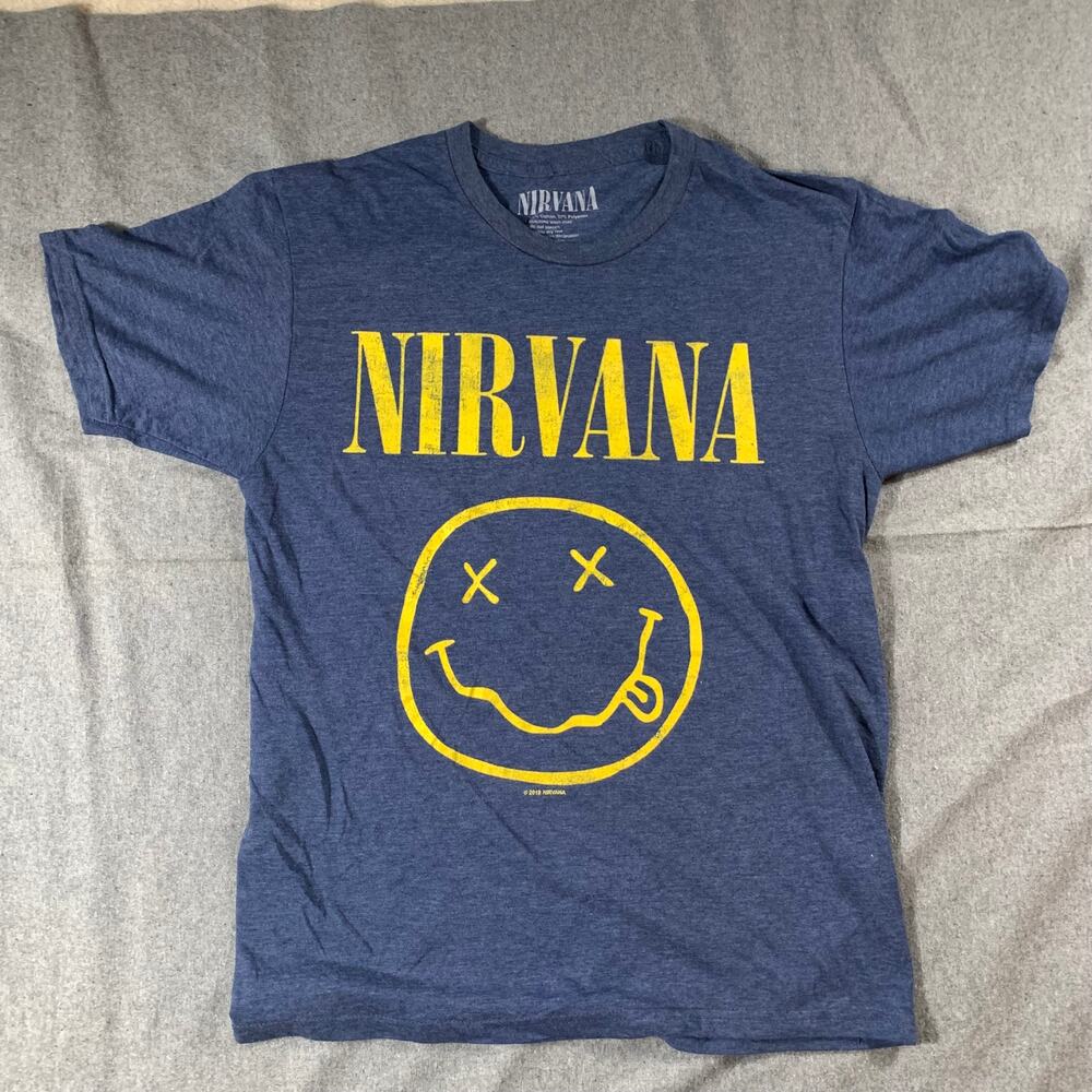 NIRVANA Shirt Women Medium Blue Casual Short Sleeve T Shirt Ladies